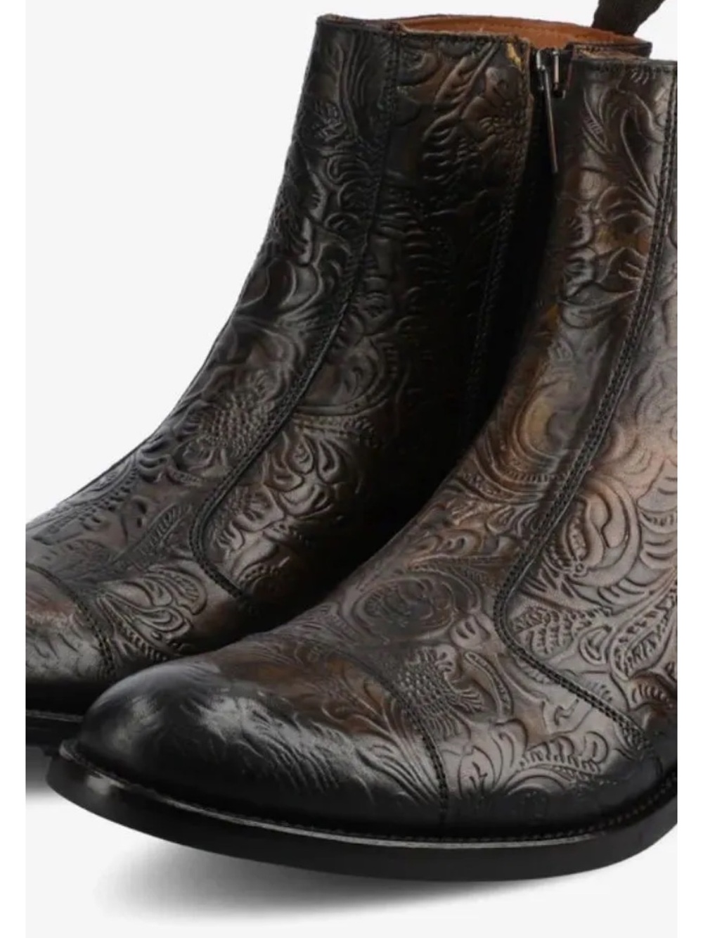TAFT shoes- stunning- Embossed Leather Ankle Boots - Black/Brown Size 9 -Mens